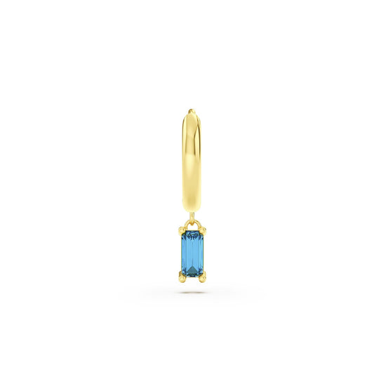 Orecchino Amabile Hoop Baguette dorato con zircone azzurro MISURA UNICA