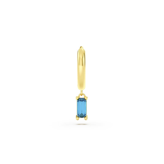 Orecchino Amabile Hoop Baguette dorato con zircone azzurro MISURA UNICA