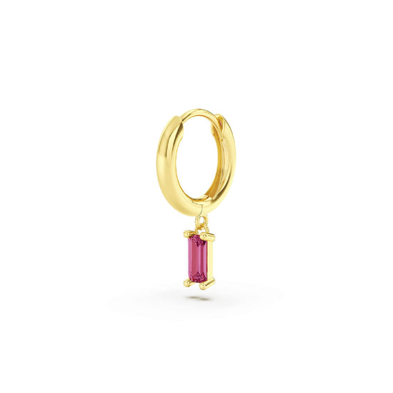 Orecchino Amabile Hoop Baguette dorato ccon zircone fucsia MISURA UNICA