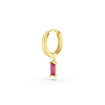 Orecchino Amabile Hoop Baguette dorato ccon zircone fucsia MISURA UNICA