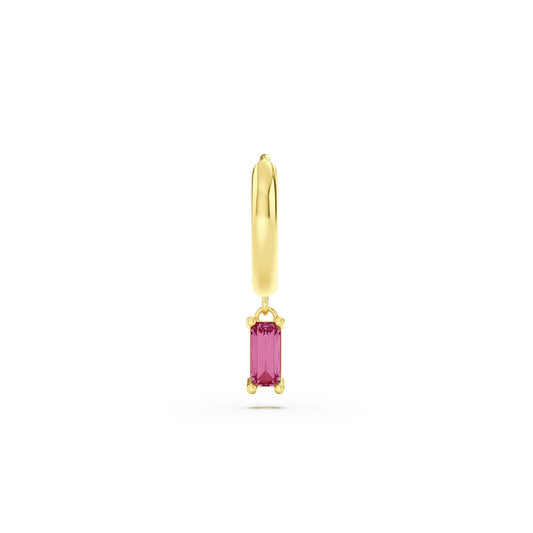 Orecchino Amabile Hoop Baguette dorato ccon zircone fucsia MISURA UNICA