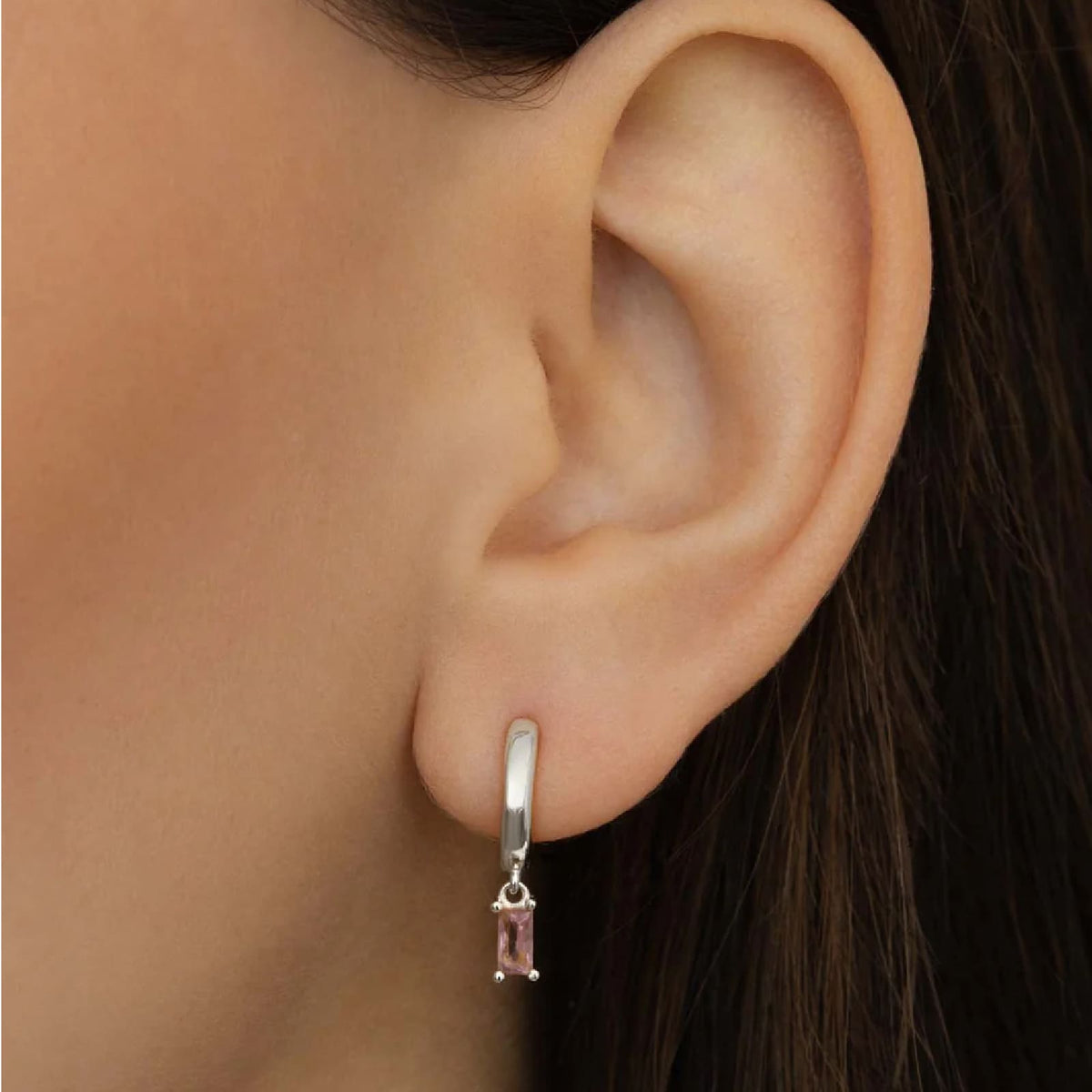 Orecchino Amabile Hoop Baguette in argento zircone rosa MISURA UNICA
