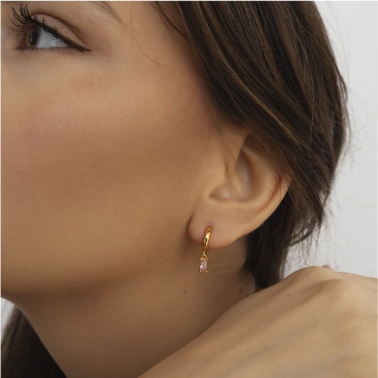 Orecchino singolo Amabile Hoop Baguette oro e rosa MISURA UNICA