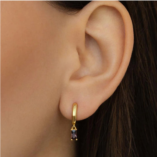 Orecchino Amabile Hoop Baguette in argento dorato e marrone MISURA UNICA