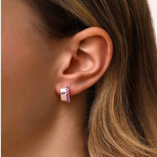 Orecchino Amabile Hoop Chérie sinistro argento e zirconi fucsia MISURA UNICA