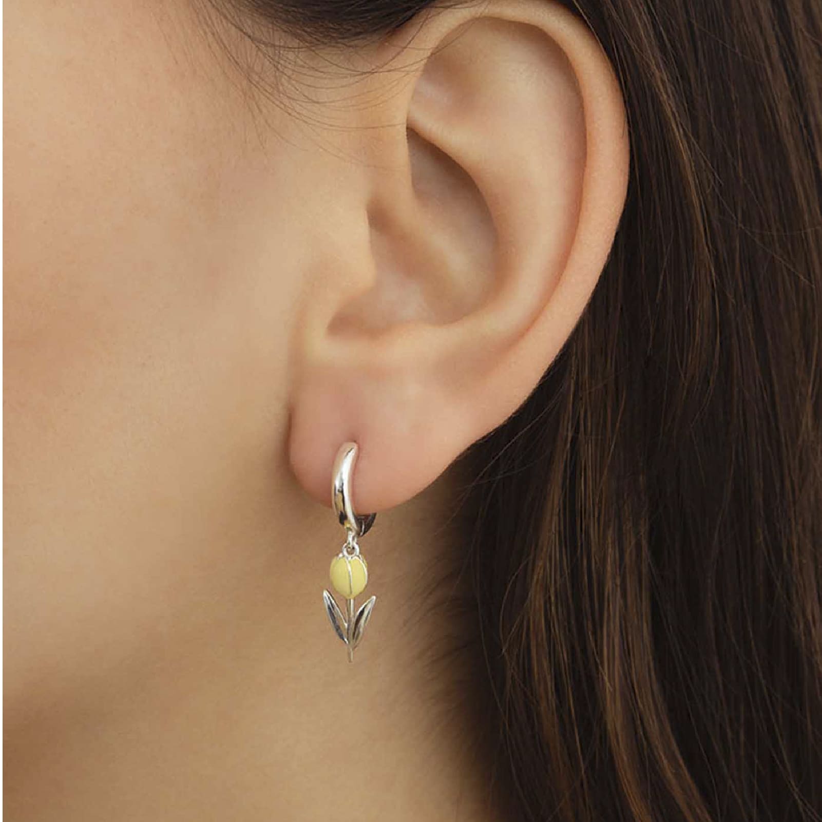 Orecchino Amabile Hoop Tully in argento e tulipano giallo MISURA UNICA