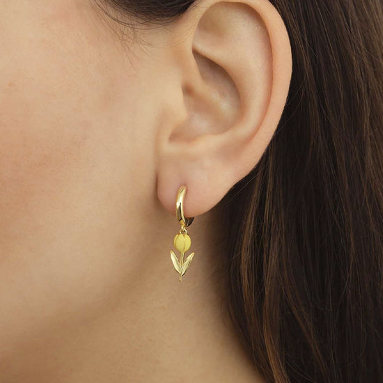 Orecchino Amabile Hoop Tully argento dorato e tulipano giallo MISURA UNICA