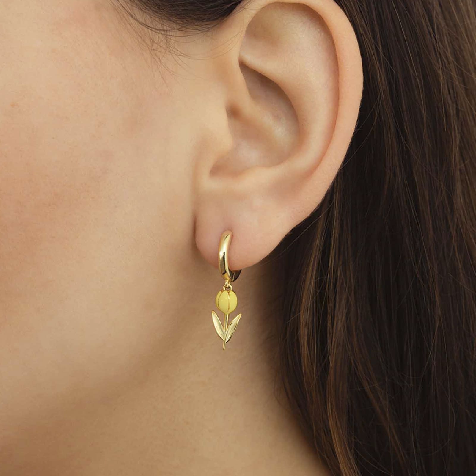 Orecchino Amabile Hoop Tully argento dorato e tulipano giallo MISURA UNICA