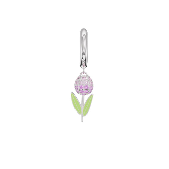Orecchino Amabile Hoop Tully in argento e tulipano fucsia MISURA UNICA