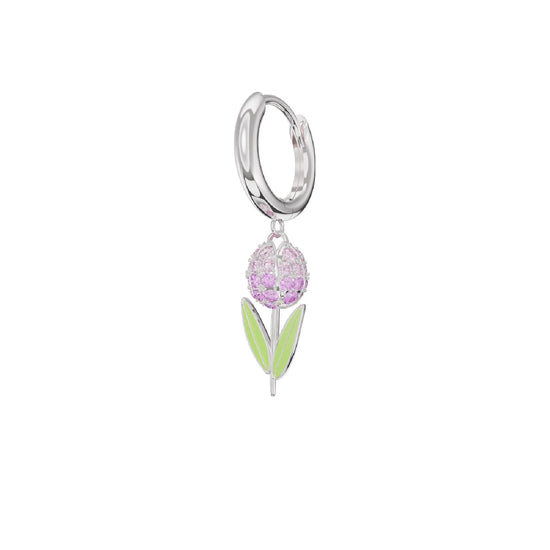 Orecchino Amabile Hoop Tully in argento e tulipano fucsia MISURA UNICA