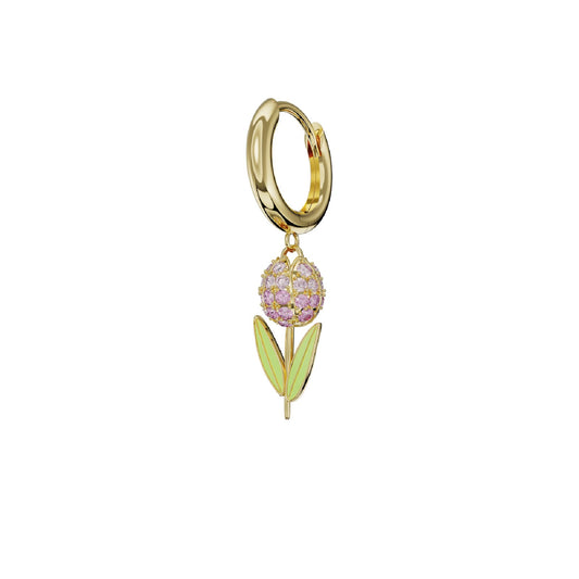 Orecchino Amabile Hoop Tully argento dorato e tulipano fucsia MISURA UNICA