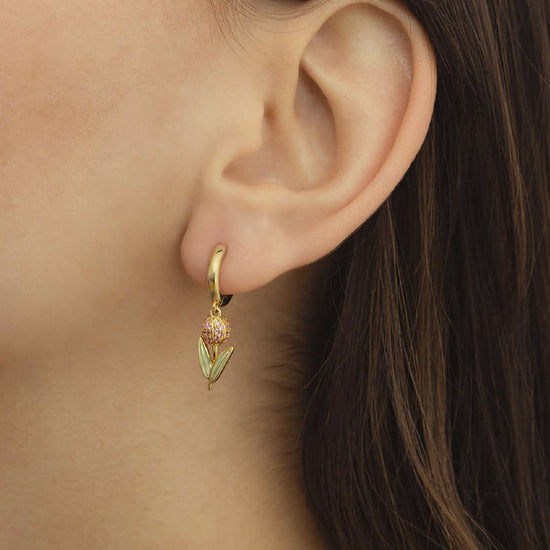 Orecchino Amabile Hoop Tully argento dorato e tulipano fucsia MISURA UNICA