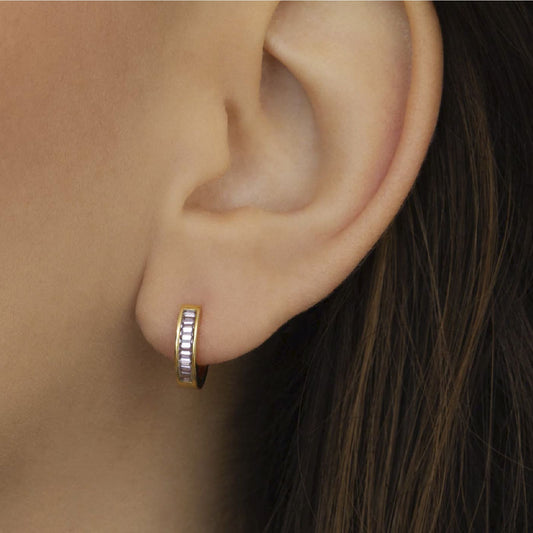 Orecchino Amabile Hoop Zirconia argento dorato e zirconi rosa MISURA UNICA