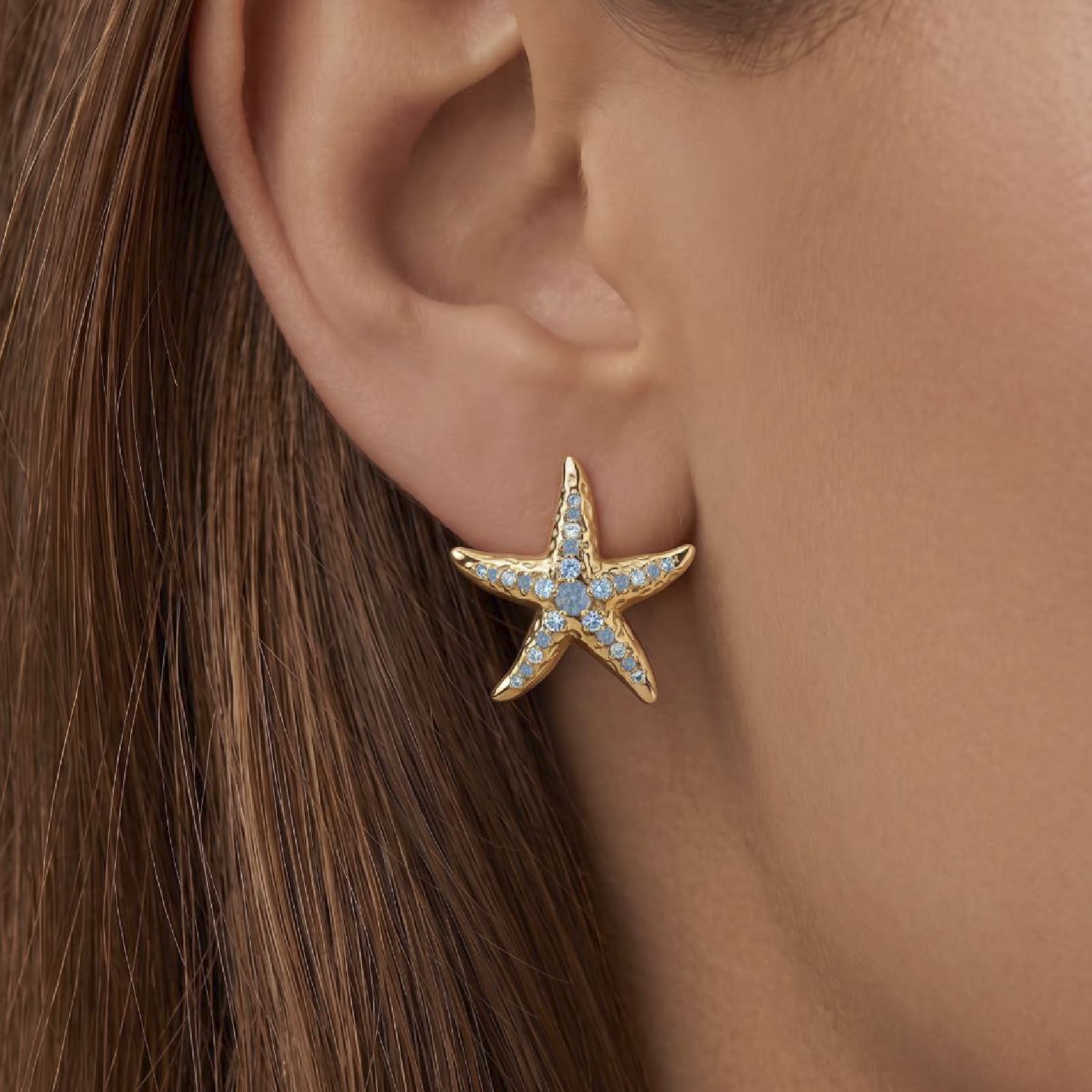 Orecchino lobo Amabile Starfish oro zirconi azzurri MISURA UNICA