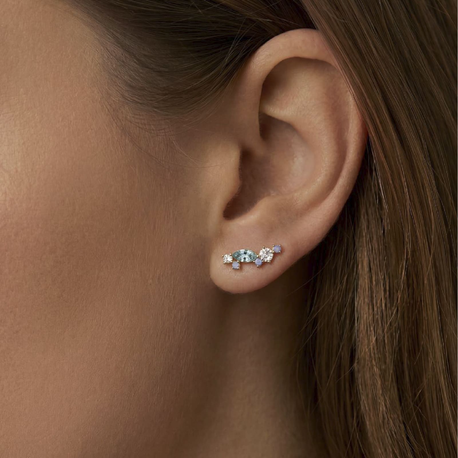 Orecchino Amabile Aquamarine sinistro oro e zirconi blu MISURA UNICA