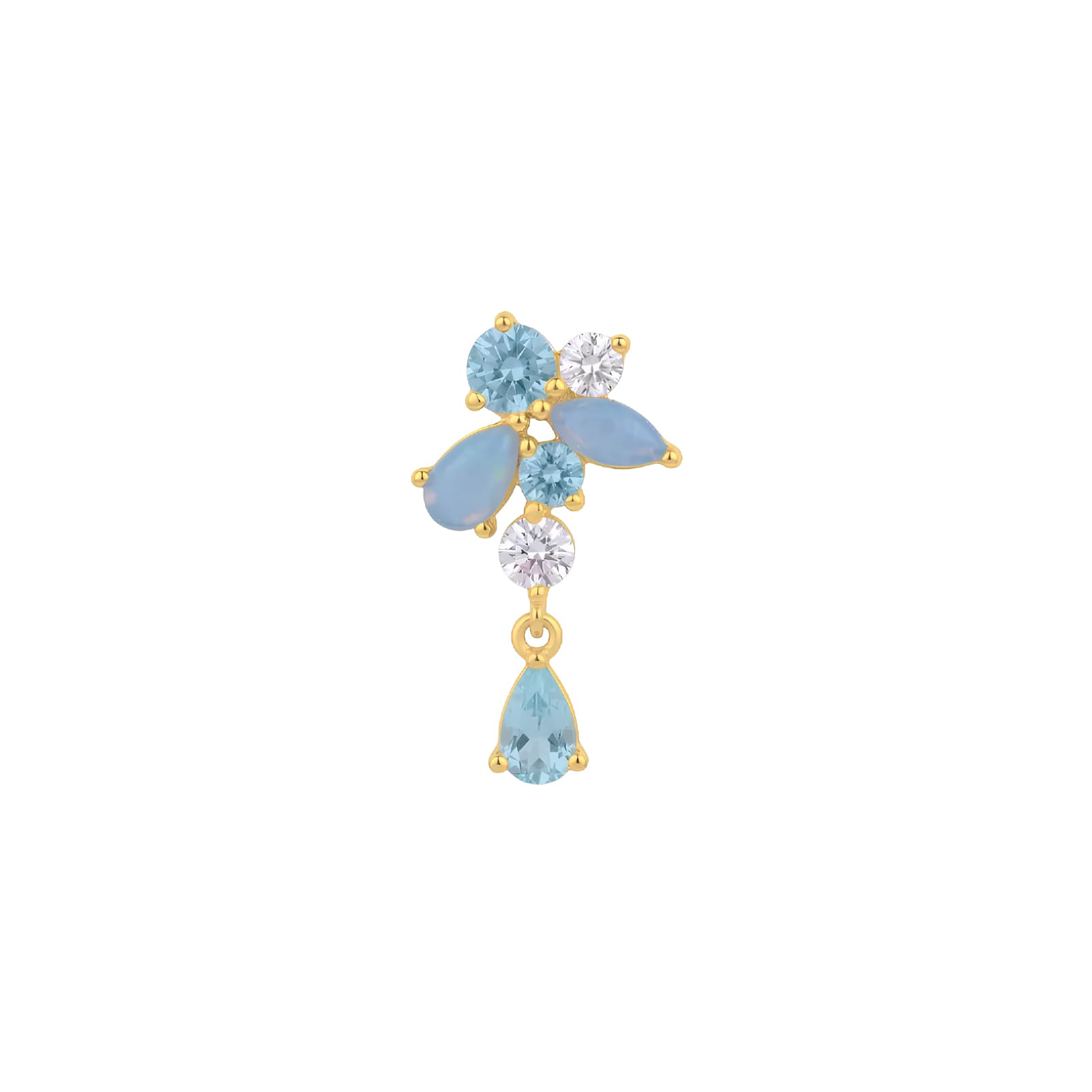 Orecchino pendente Amabile Aquamarine destro oro e blu