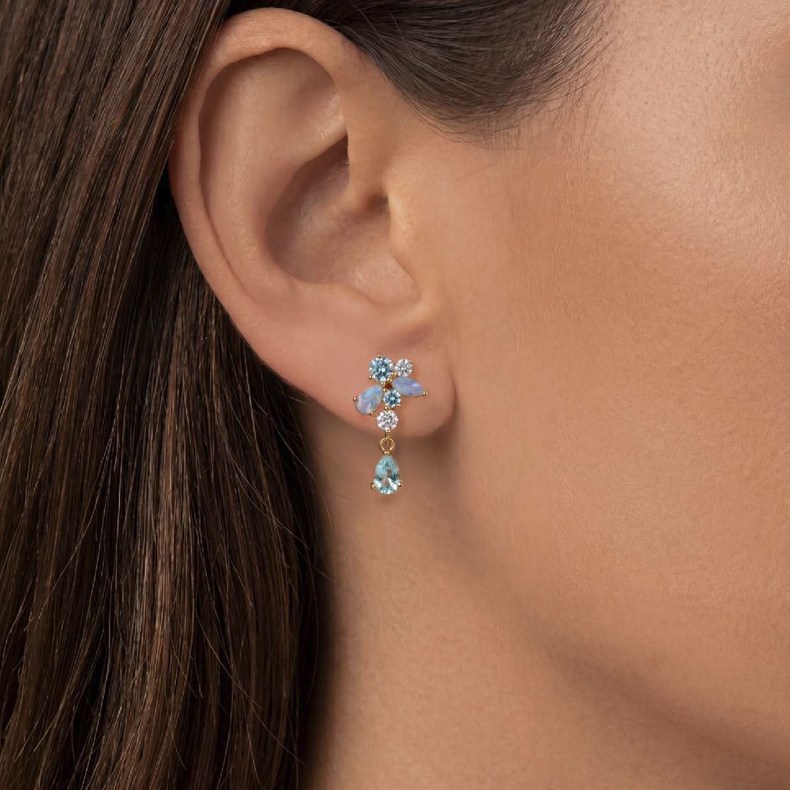 Orecchino pendente Amabile Aquamarine destro oro e blu MISURA UNICA
