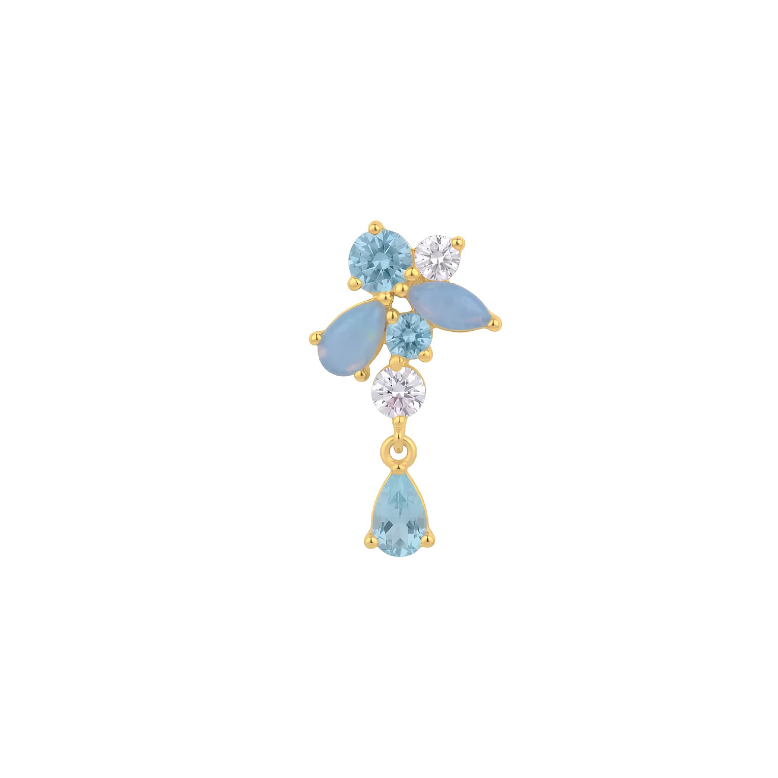 Orecchino pendente Amabile Aquamarine sinistro oro e blu