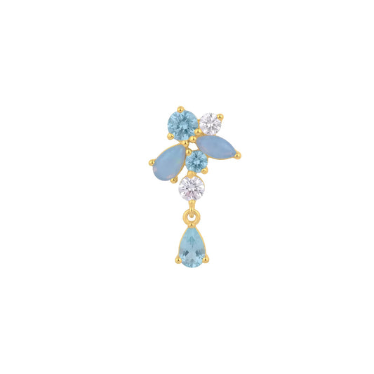Orecchino pendente Amabile Aquamarine sinistro oro e blu MISURA UNICA