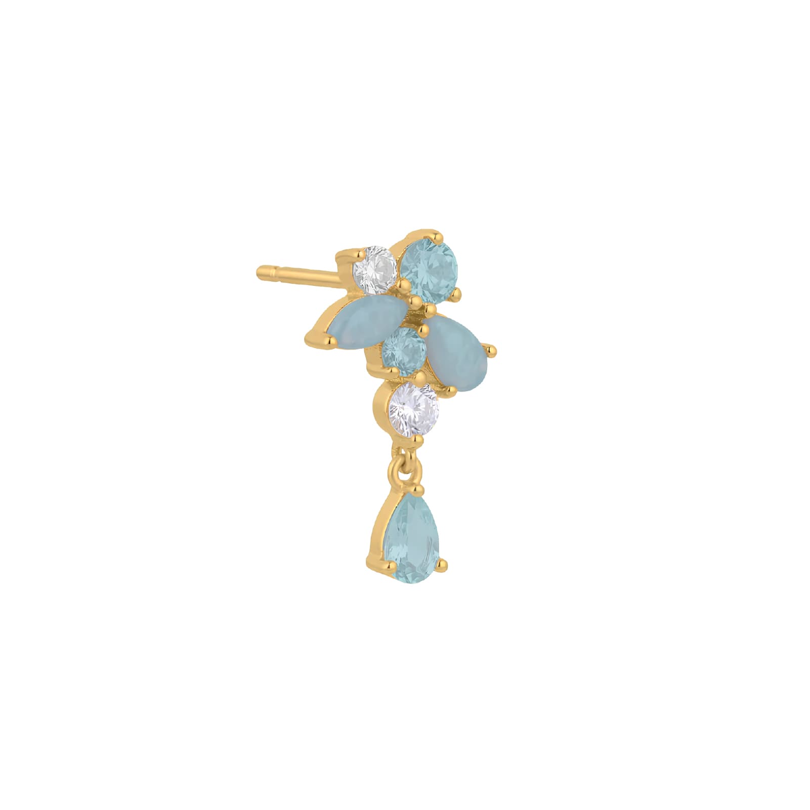 Orecchino pendente Amabile Aquamarine sinistro oro e blu MISURA UNICA