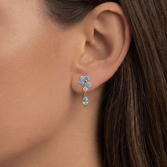 Orecchino pendente Amabile Aquamarine sinistro oro e blu MISURA UNICA