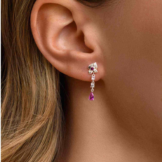 Orecchino Amabile Rosie in argento destro con rosa e zirconi MISURA UNICA