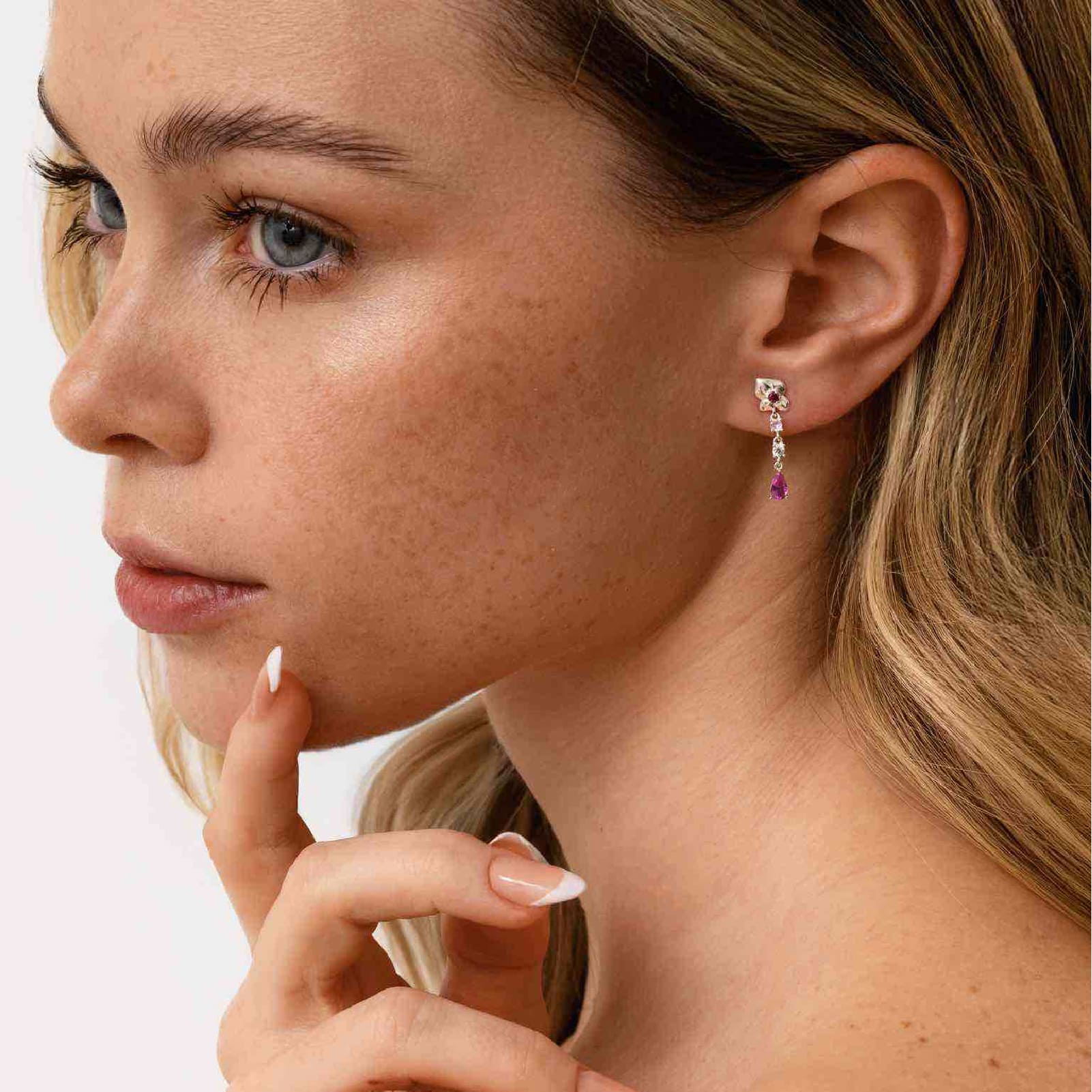 Orecchino Amabile Rosie in argento sinistro con rosa e zirconi MISURA UNICA