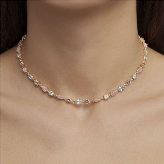 Collana Amabile Choker Pink Lagoon placcato oro e zirconi MISURA UNICA