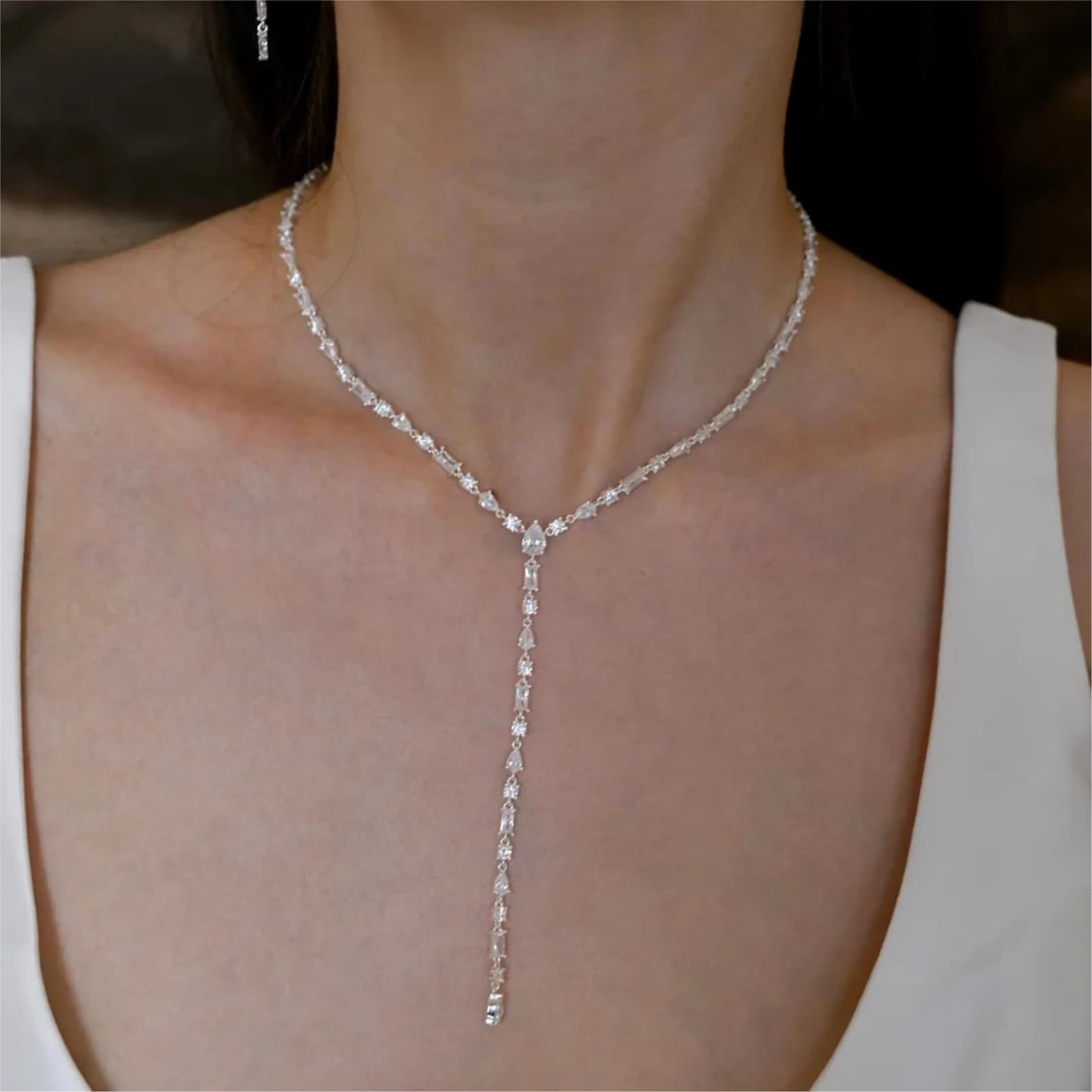 Collana a Y Amabile Lumiere in argento e zirconi bianchi MISURA UNICA