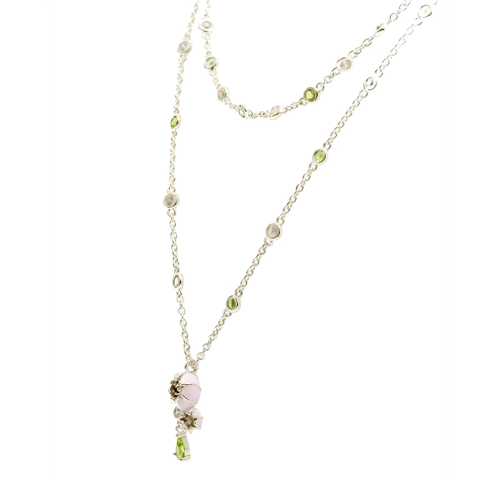 Collana Amabile Peonia placcato argento e smalto fiore MISURA UNICA