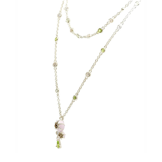 Collana Amabile Peonia placcato argento e smalto fiore MISURA UNICA