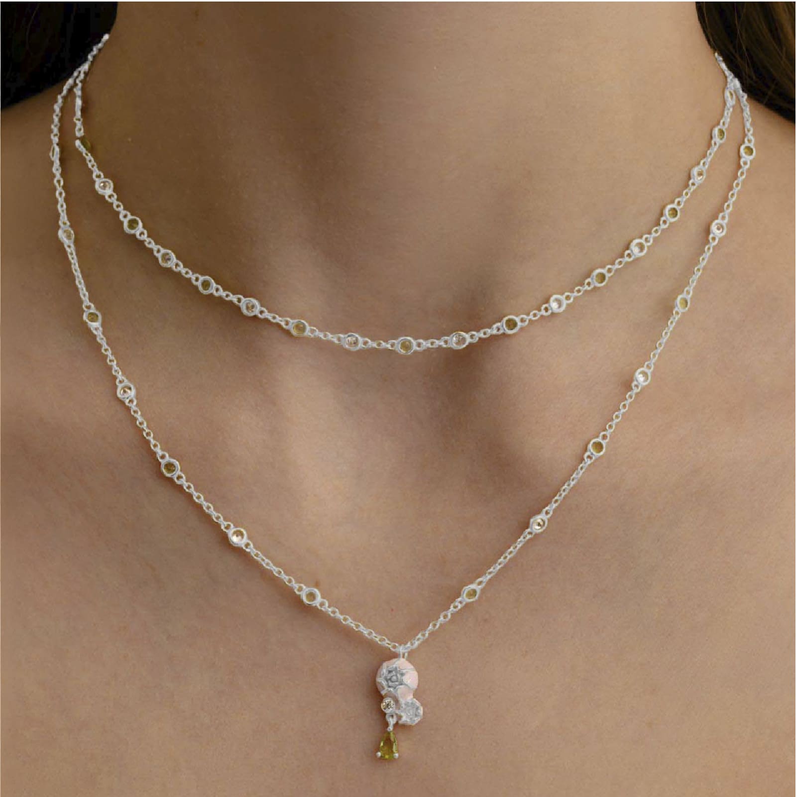 Collana Amabile Peonia placcato argento e smalto fiore MISURA UNICA