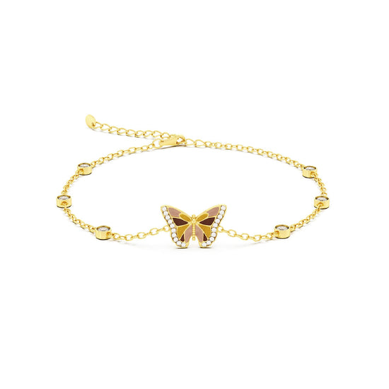 Bracciale Amabile in argento dorato con farfalla smaltata 18 cm