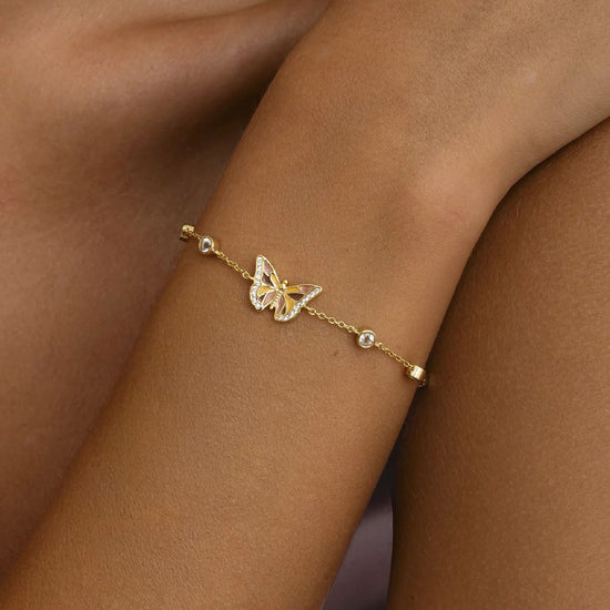 Bracciale Amabile in argento dorato con farfalla smaltata 18 cm