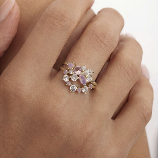 Anello Amabile Sunkiss placcato oro e zirconi rosa bianchi 10