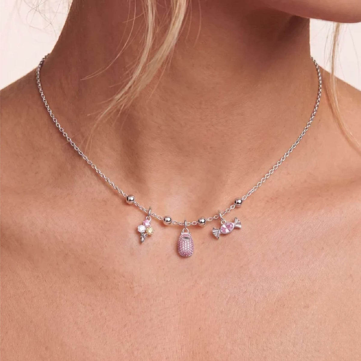 Charm componibile Amabile Candy in argento e zircone rosa MISURA UNICA