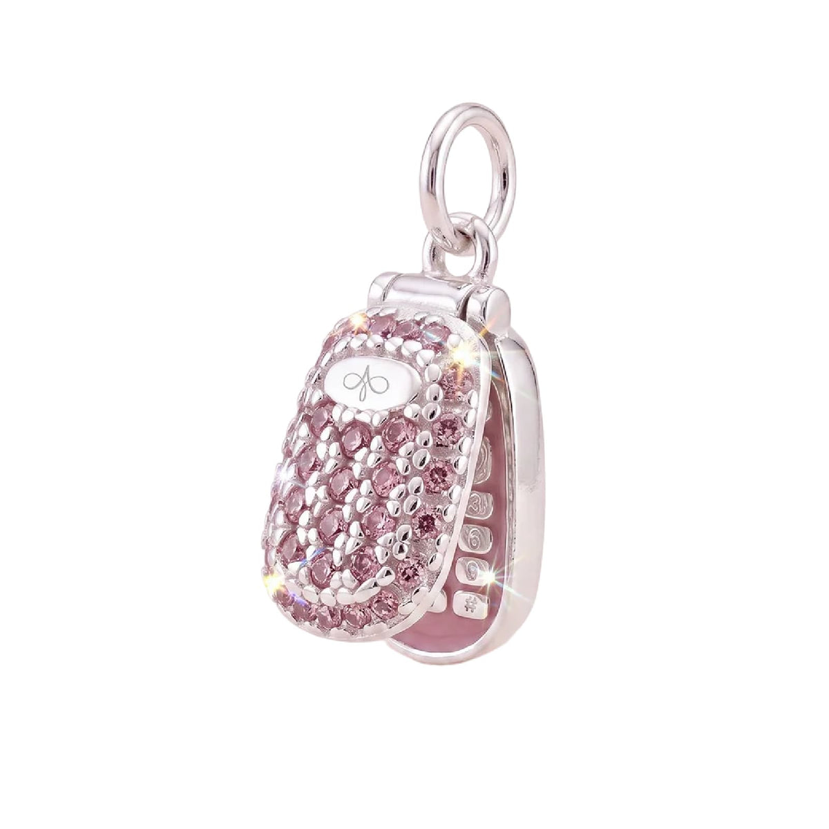 Charm componibile Amabile Phone in argento e zircone rosa MISURA UNICA