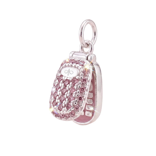 Charm componibile Amabile Phone in argento e zircone rosa MISURA UNICA