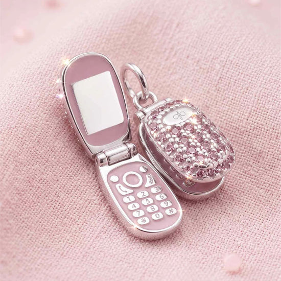Charm componibile Amabile Phone in argento e zircone rosa MISURA UNICA
