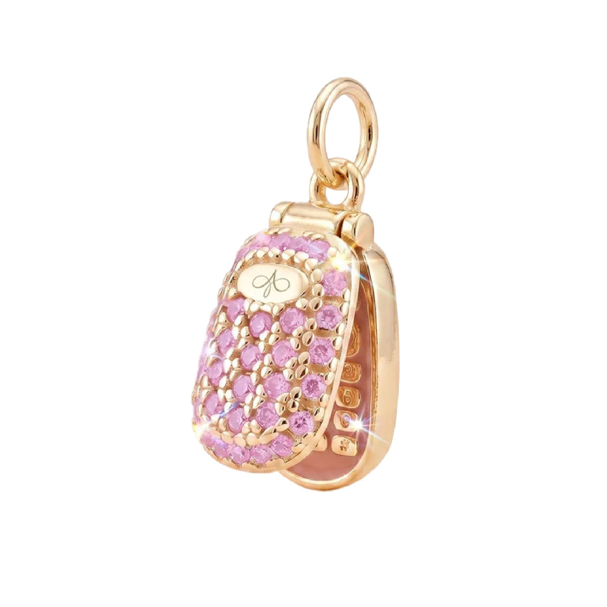 Charm componibile Amabile Phone argento dorato zircone rosa MISURA UNICA