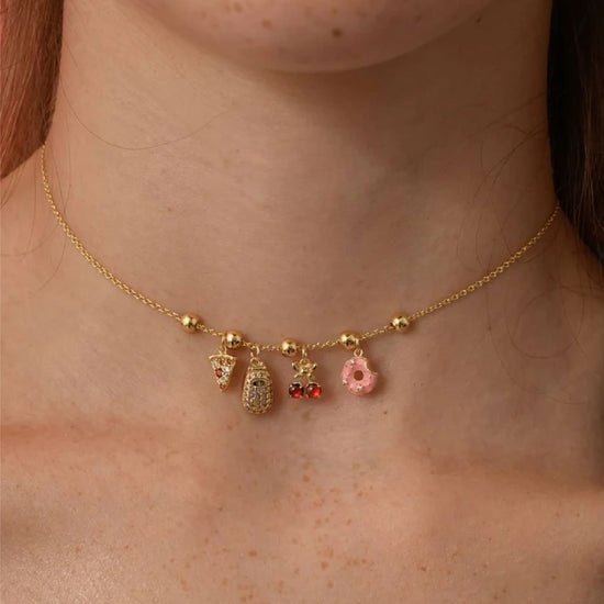 Charm componibile Amabile Pizza in argento dorato e zirconi MISURA UNICA