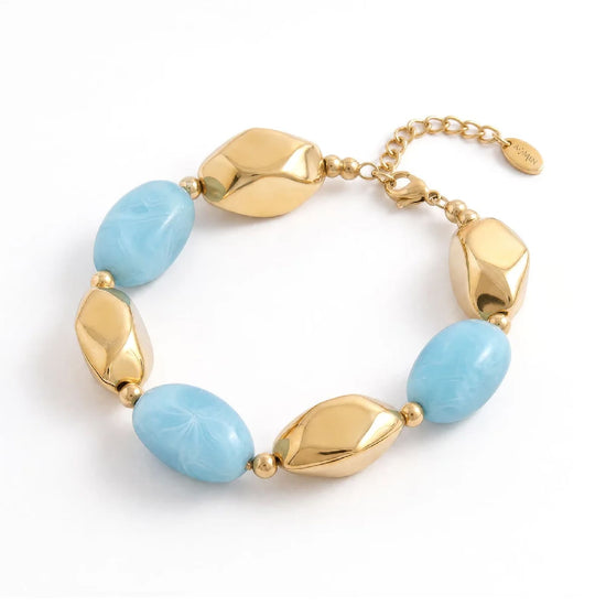 Bracciale Amen Atollo in acciaio dorato con pietre azzurre 21 cm