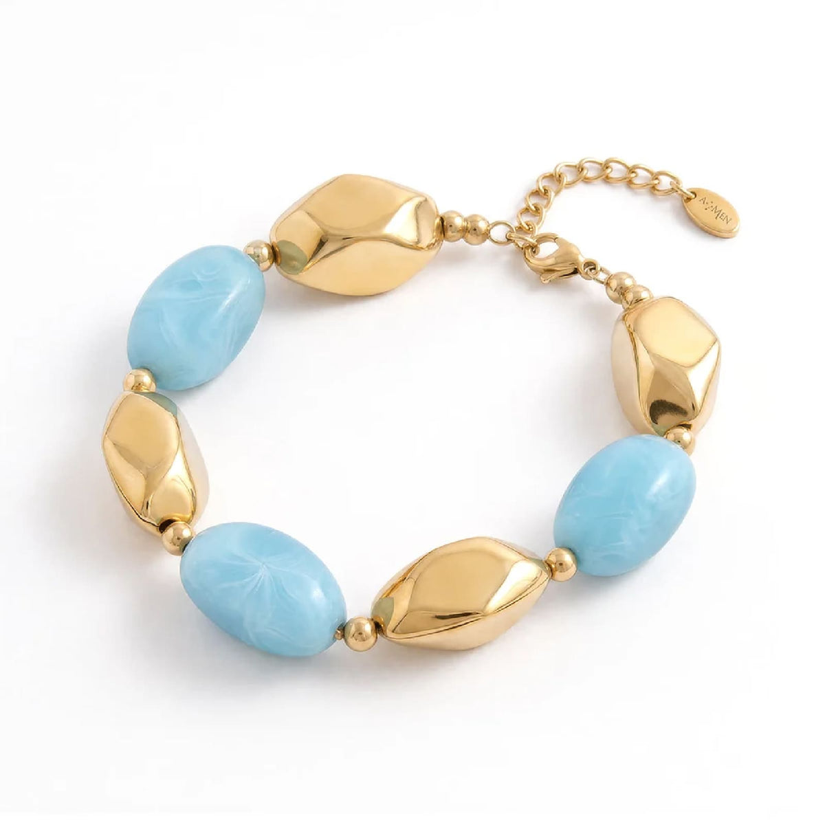 Bracciale Amen Atollo in acciaio dorato con pietre azzurre 21 cm