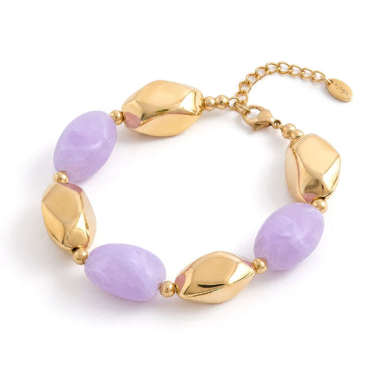Bracciale Amen Atollo in acciaio dorato con pietre lilla 21 cm
