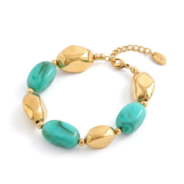 Bracciale Amen Atollo in acciaio dorato con pietre turchesi 21 cm