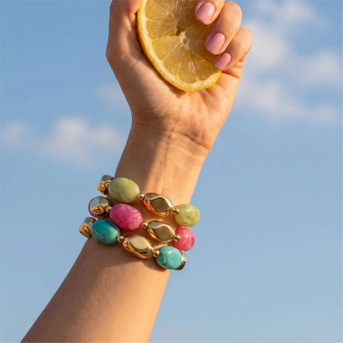 Bracciale Amen Atollo in acciaio dorato con pietre turchesi 21 cm