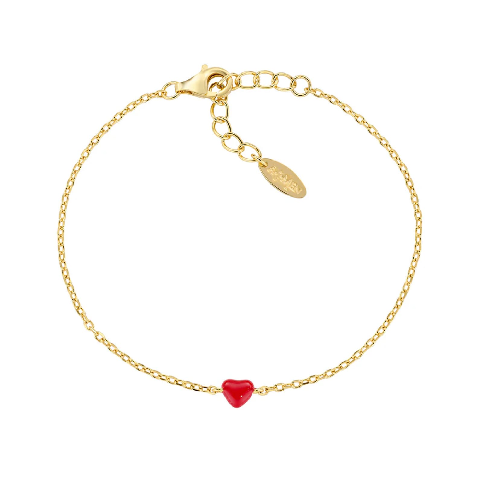 Bracciale Amen da donna in acciaio dorato con cuore smalto rosso REGOLABILE