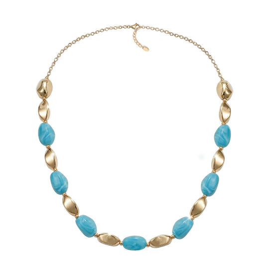 Collana Amen Atollo in acciaio dorato con pietre azzurre MISURA UNICA