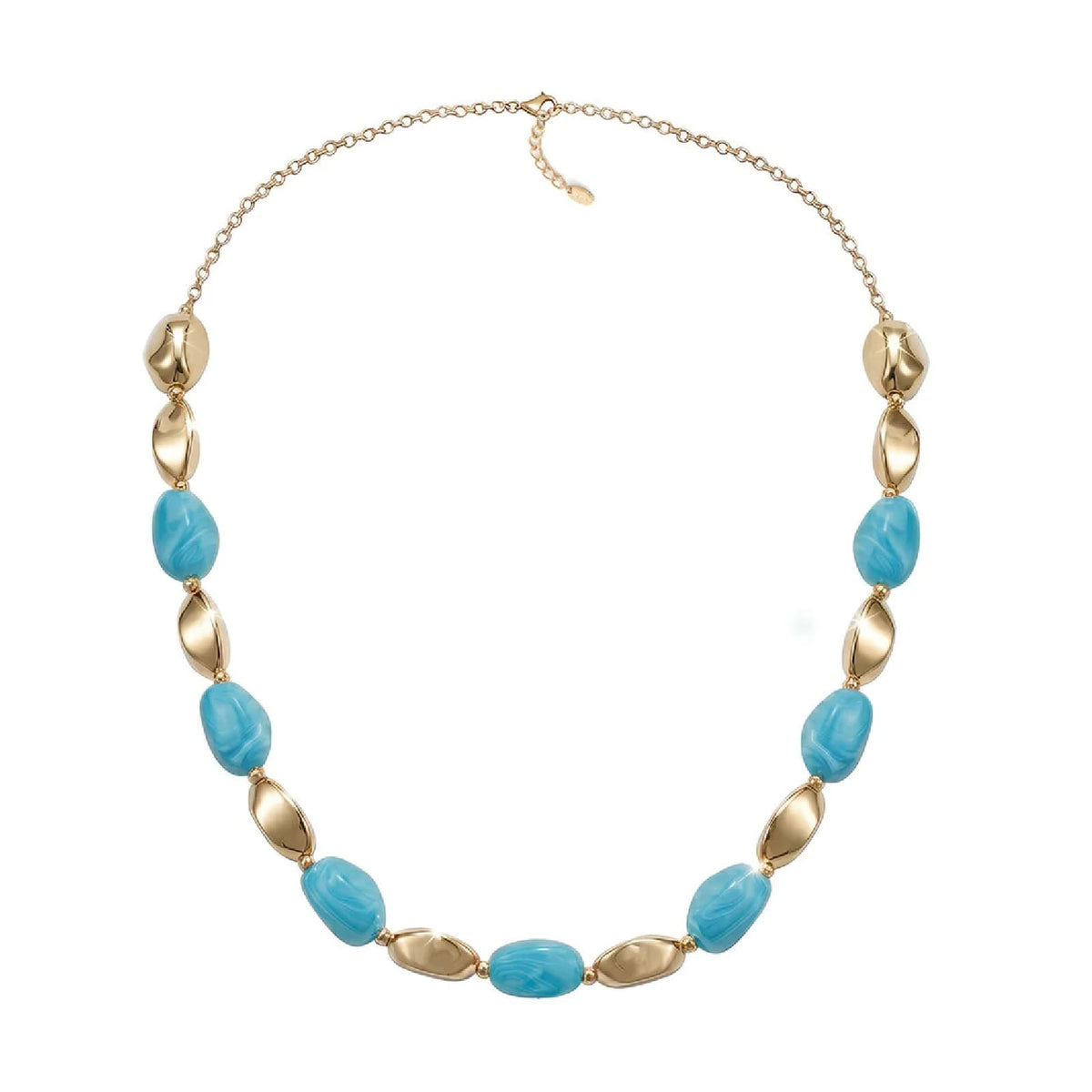 Collana Amen Atollo in acciaio dorato con pietre azzurre MISURA UNICA
