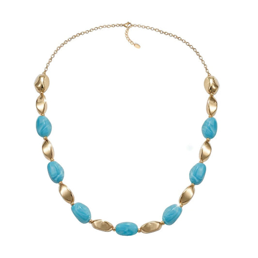 Collana Amen Atollo in acciaio dorato con pietre azzurre MISURA UNICA